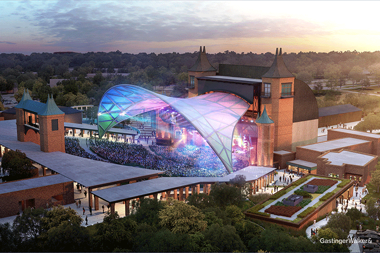 Rendering of Starlight campus with a large canopy over part of the seating area.